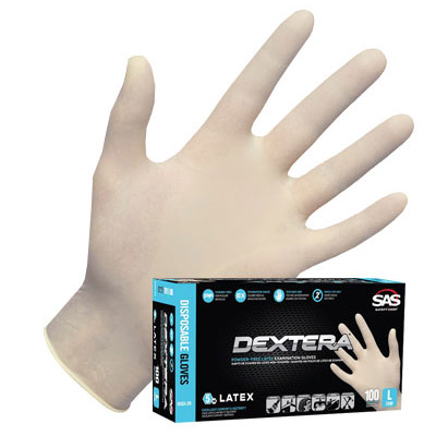 SAS Safety 6503-20 Dextera Large Powder-Free Latex Gloves, 5Mil, 100/box