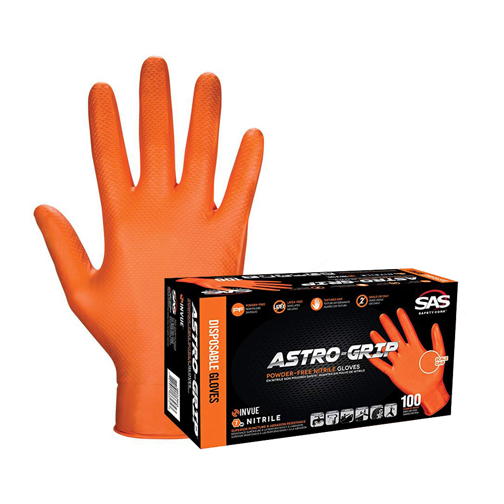 SAS Safety 66574 Astro-Grip Powder-Free Nitrile Exam Gloves, 7Mil, X-Large, 100/box, Case of 10 Boxes
